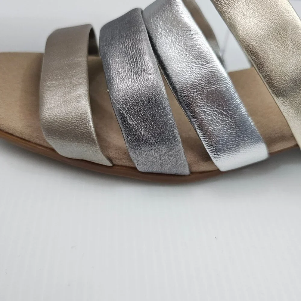 Munro Adrianne Metallic Strappy Sandal Womens 10 NARROW Taupe Leather Slide